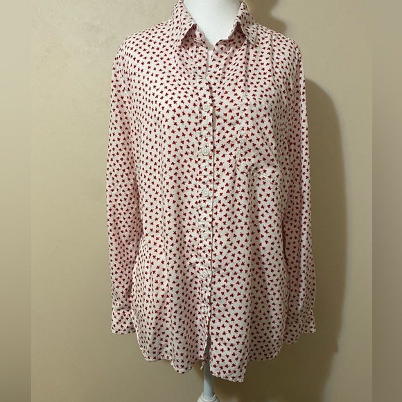 Beach Lunch Lounge Women's Size Small Red Flower Button Up Shirt - Picture 1 of 5